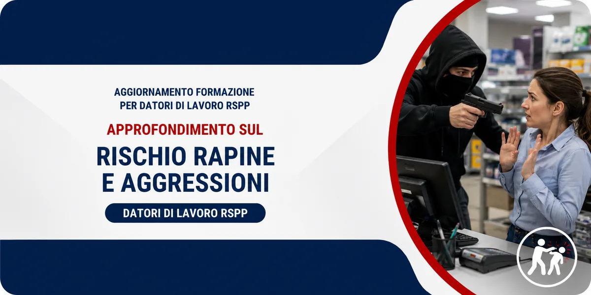 Aggiornamento formazione per datori di lavoro RSPP. Approfondimento sul rischio rapine e aggressioni.