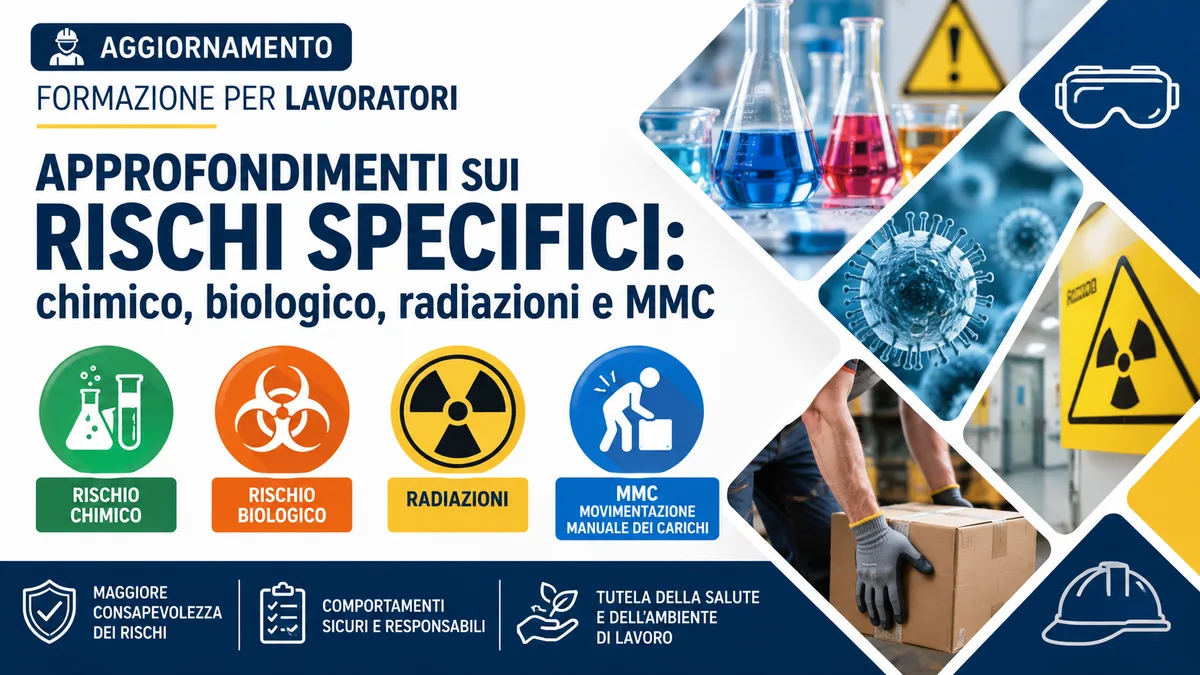 Aggiornamento formazione per lavoratori. Approfondimenti sui rischi specifici: chimico, biologico, radiazioni e MMC