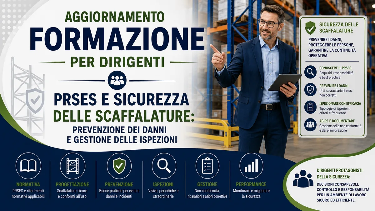 Aggiornamento formazione per dirigenti. PRSES e Sicurezza delle Scaffalature: Prevenzione dei Danni e Gestione delle Ispezioni