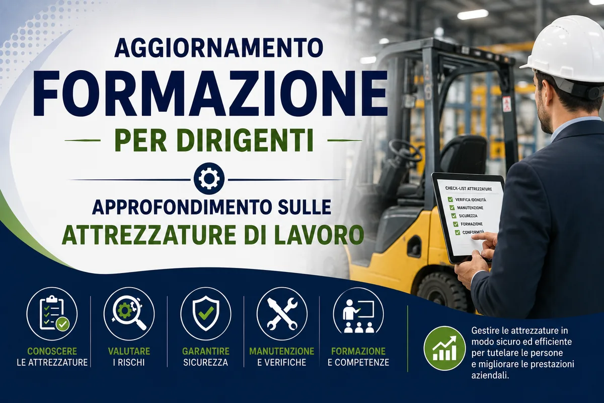 Aggiornamento formazione per dirigenti. Approfondimento sulle attrezzature di lavoro.