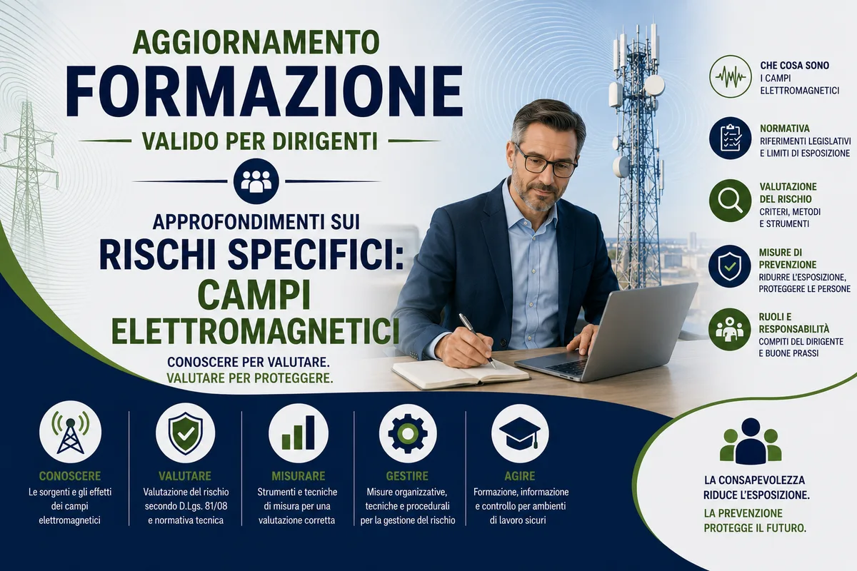 Aggiornamento valido per dirigenti. Approfondimenti sui rischi specifici: campi elettromagnetici