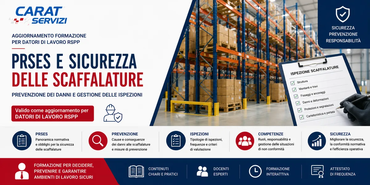 Aggiornamento formazione per datori di lavoro RSPP. PRSES e Sicurezza delle Scaffalature: Prevenzione dei Danni e Gestione delle Ispezioni