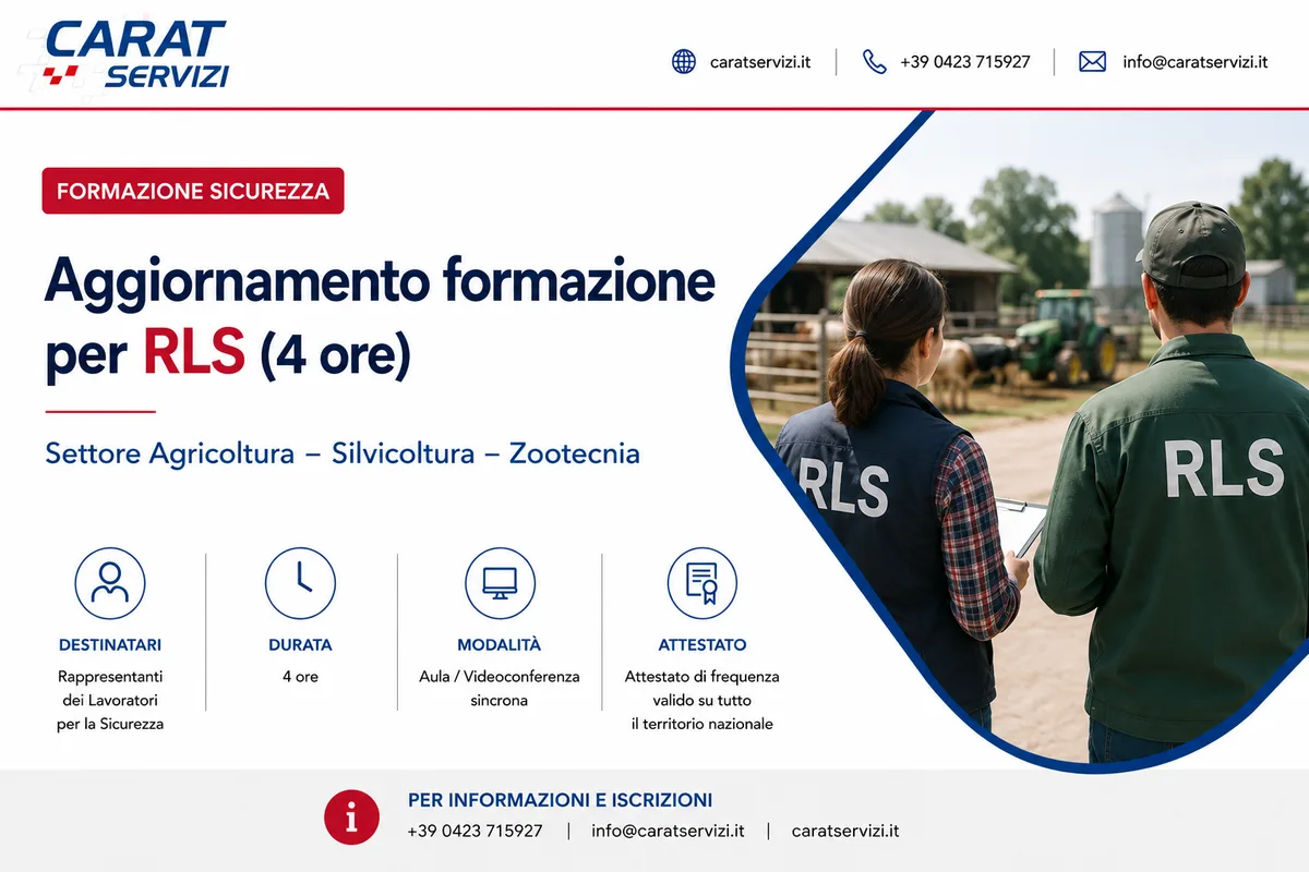 Aggiornamento formazione per RLS (4 ore) del settore Agricoltura-Silvicoltura-Zootecnia. Sicurezza e gestione delle macchine agricole.
