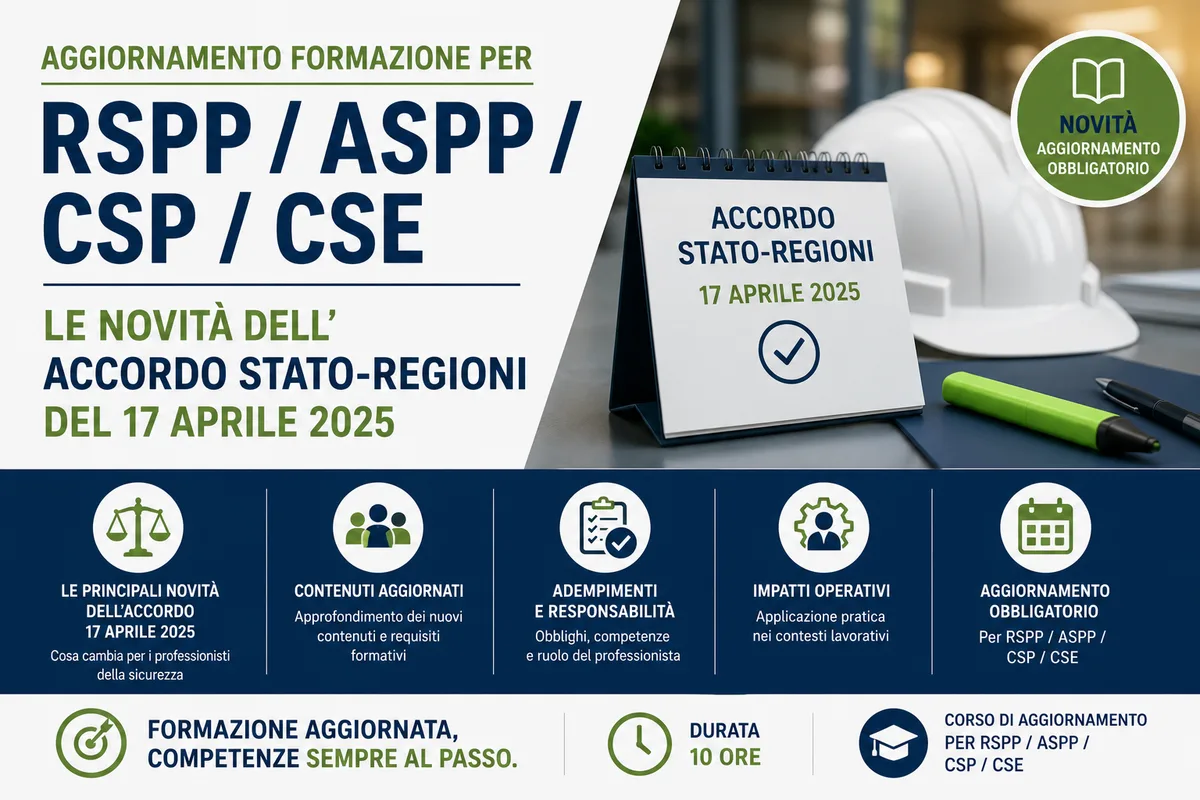 Aggiornamento formazione per RSPP/ASPP/CSP/CSE. Le novità dell’Accordo Stato-Regioni del 17 aprile 2025