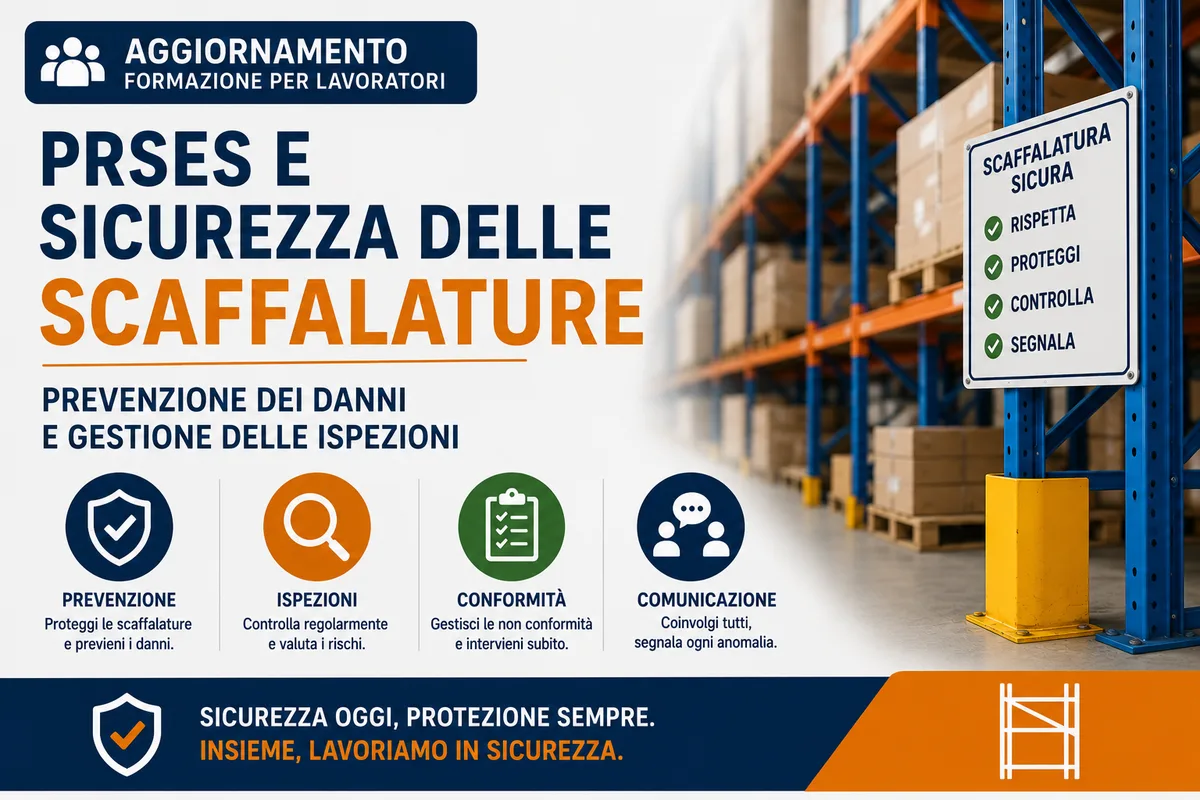 Aggiornamento formazione per lavoratori. PRSES e Sicurezza delle SCAFFALATURE: Prevenzione dei Danni e Gestione delle Ispezioni (VERSIONE BREVE)