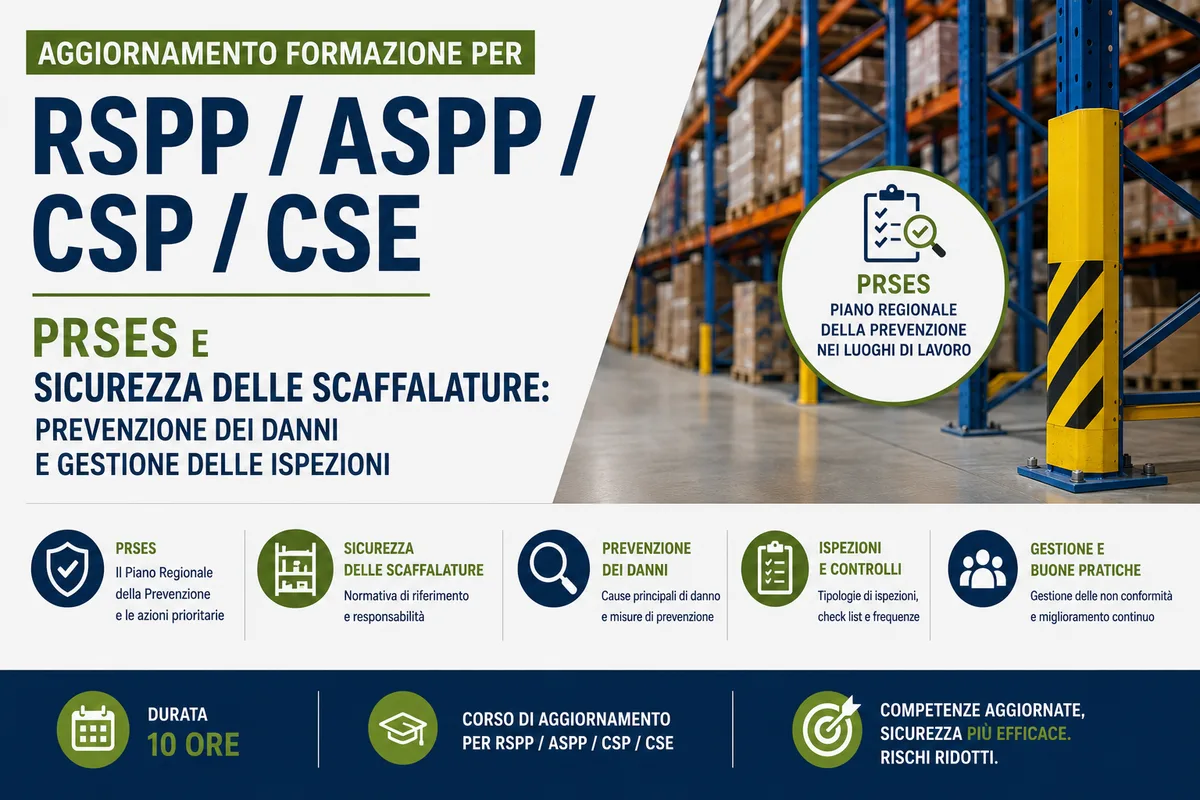 Aggiornamento formazione per RSPP/ASPP/CSP/CSE. PRSES e Sicurezza delle Scaffalature: Prevenzione dei Danni e Gestione delle Ispezioni