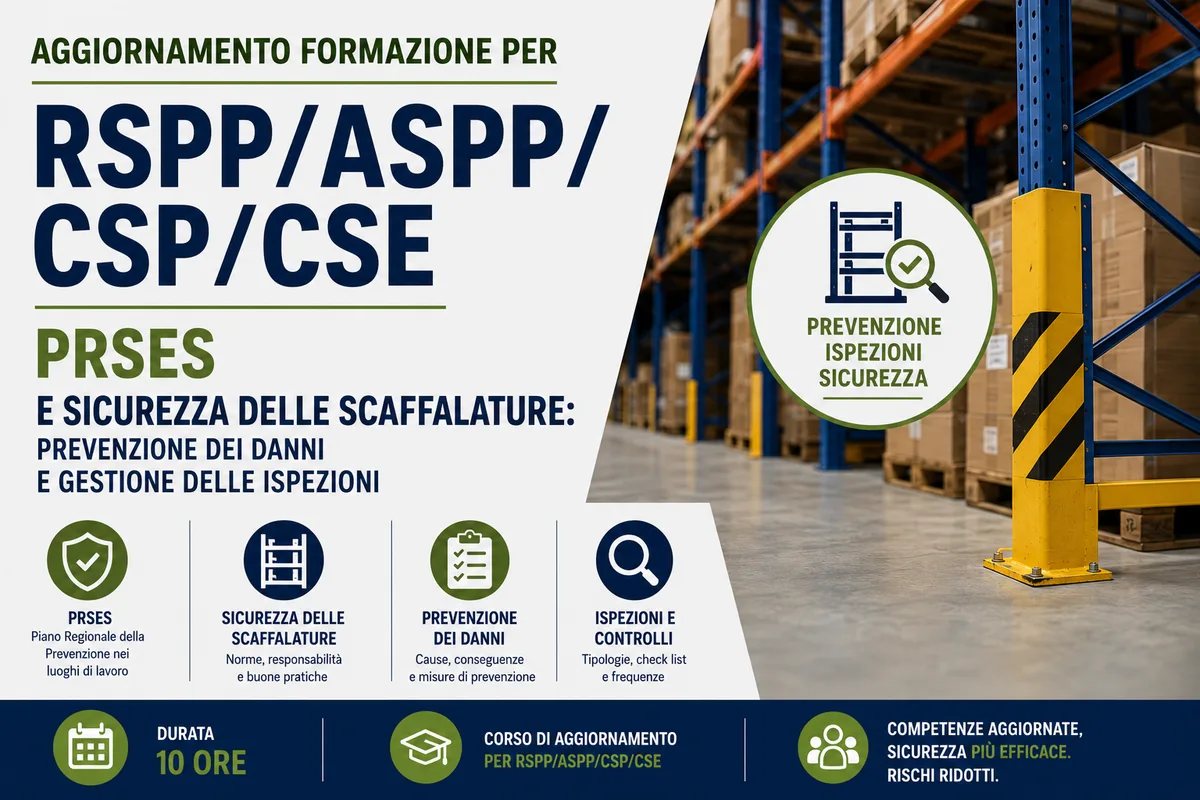 Aggiornamento formazione per RSPP/ASPP/CSP/CSE. PRSES e Sicurezza delle Scaffalature: Prevenzione dei Danni e Gestione delle Ispezioni