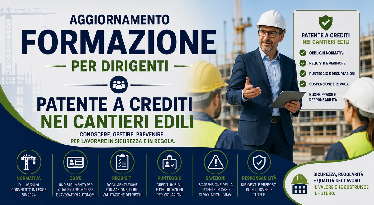 Aggiornamento formazione per dirigenti. Patente a crediti nei cantieri edili
