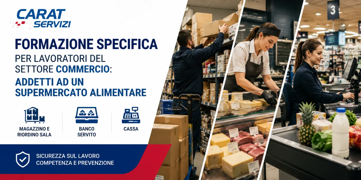 Formazione specifica per lavoratori del settore commercio: Addetti ad un supermercato alimentare - magazzino e riordino sala, banco servito, cassa