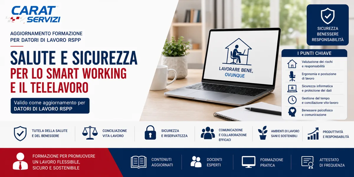 Aggiornamento formazione per datori di lavoro RSPP. Salute e sicurezza per lo Smart Working e il Telelavoro