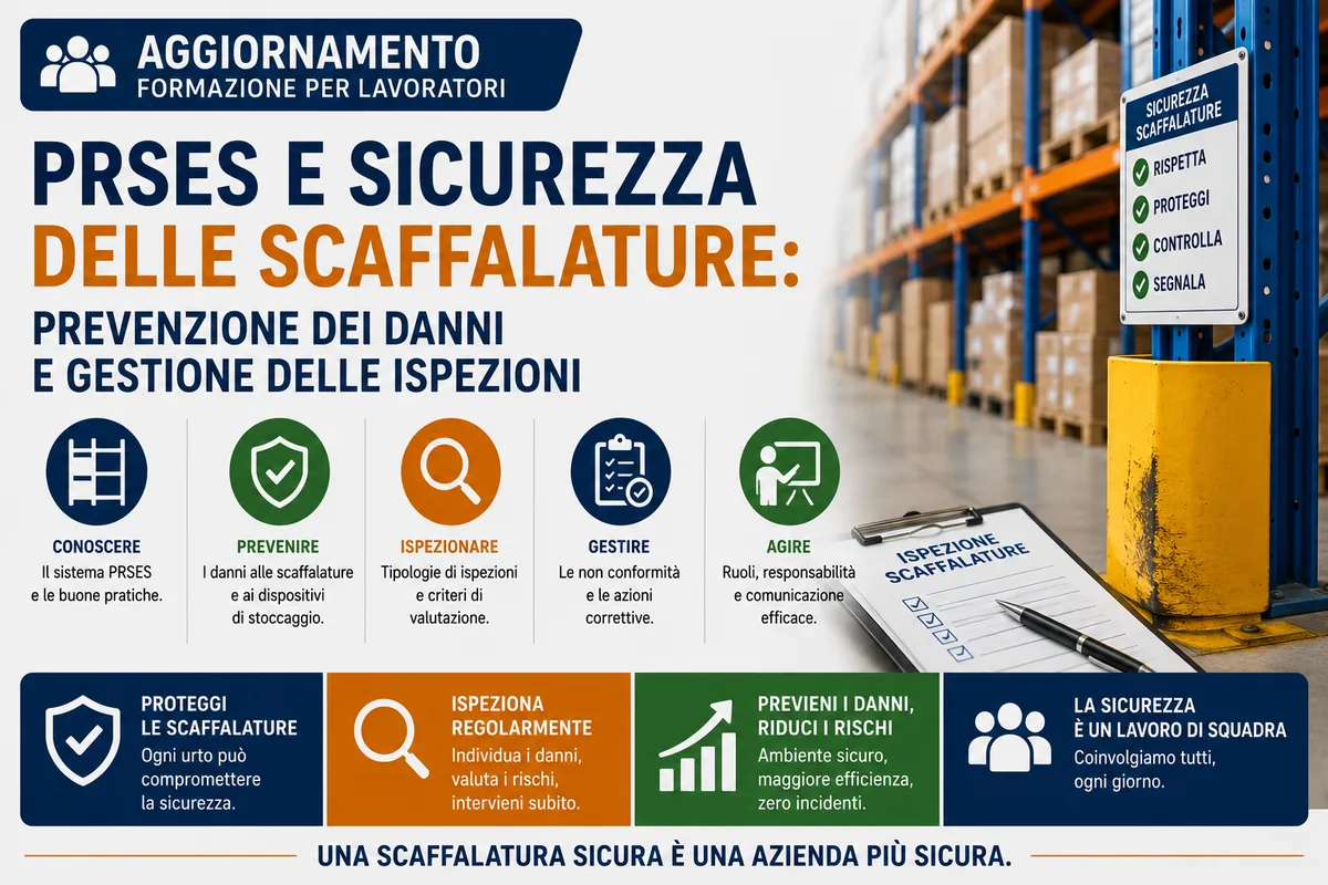 Aggiornamento formazione per lavoratori. PRSES e Sicurezza delle SCAFFALATURE: Prevenzione dei Danni e Gestione delle Ispezioni