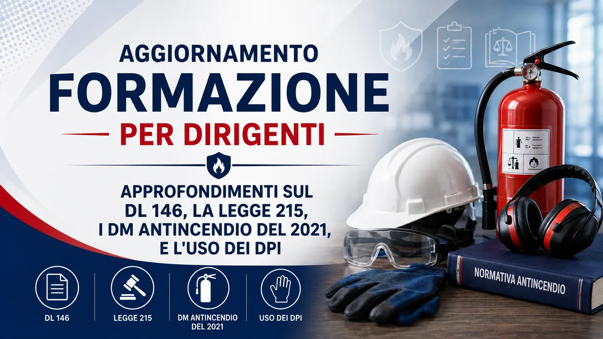 Aggiornamento formazione per dirigenti. Approfondimenti sul DL 146, la legge 215, i DM antincendio del 2021, e l'uso dei DPI