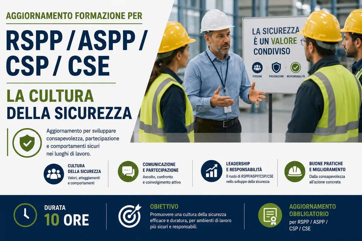 Aggiornamento formazione per RSPP/ASPP/CSP/CSE. La cultura della sicurezza