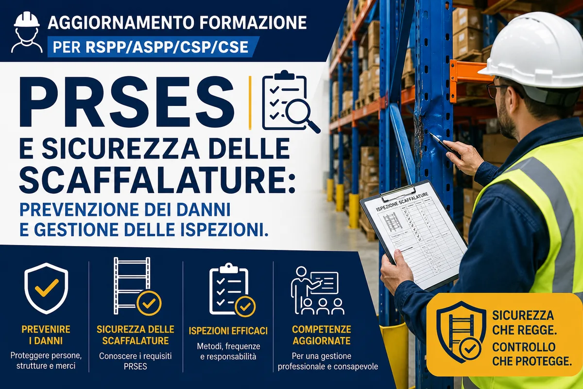 Aggiornamento formazione per RSPP/ASPP/CSP/CSE. PRSES e Sicurezza delle Scaffalature: Prevenzione dei Danni e Gestione delle Ispezioni.
