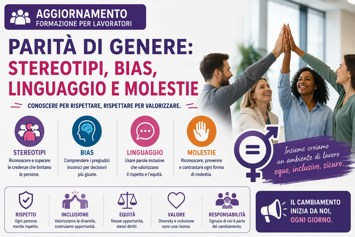 Aggiornamento formazione per lavoratori. PARITA' DI GENERE: Stereotipi, bias, linguaggio e molestie