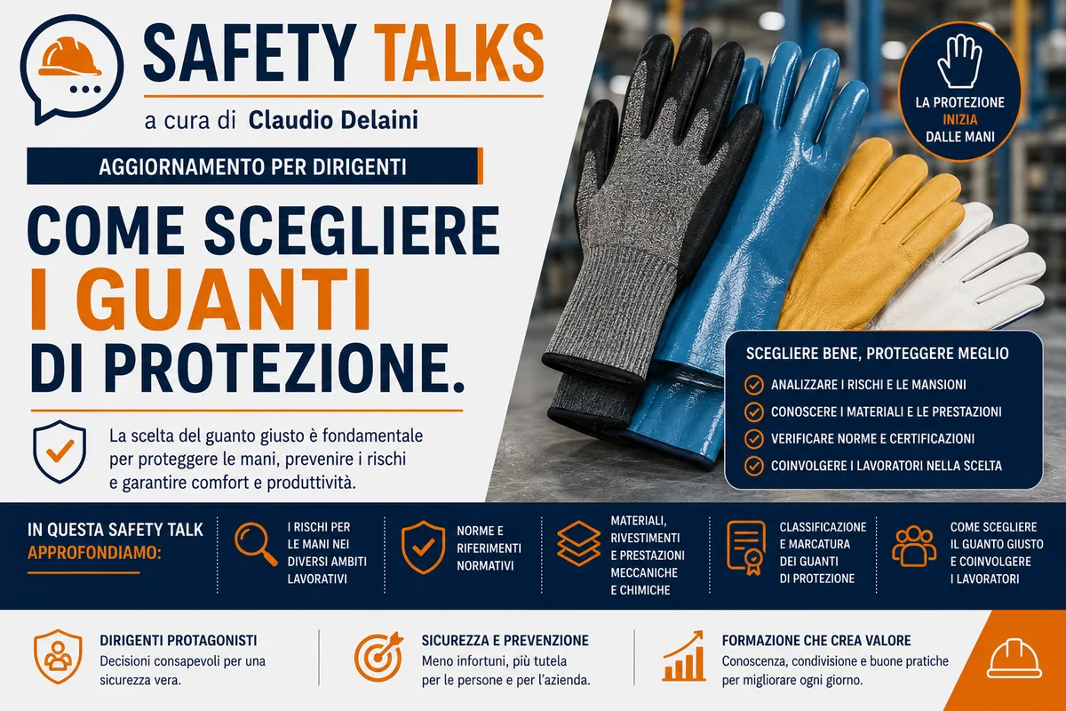 SAFETY TALKS a cura di Claudio Delaini: Aggiornamento per dirigenti. Come scegliere i guanti di protezione.