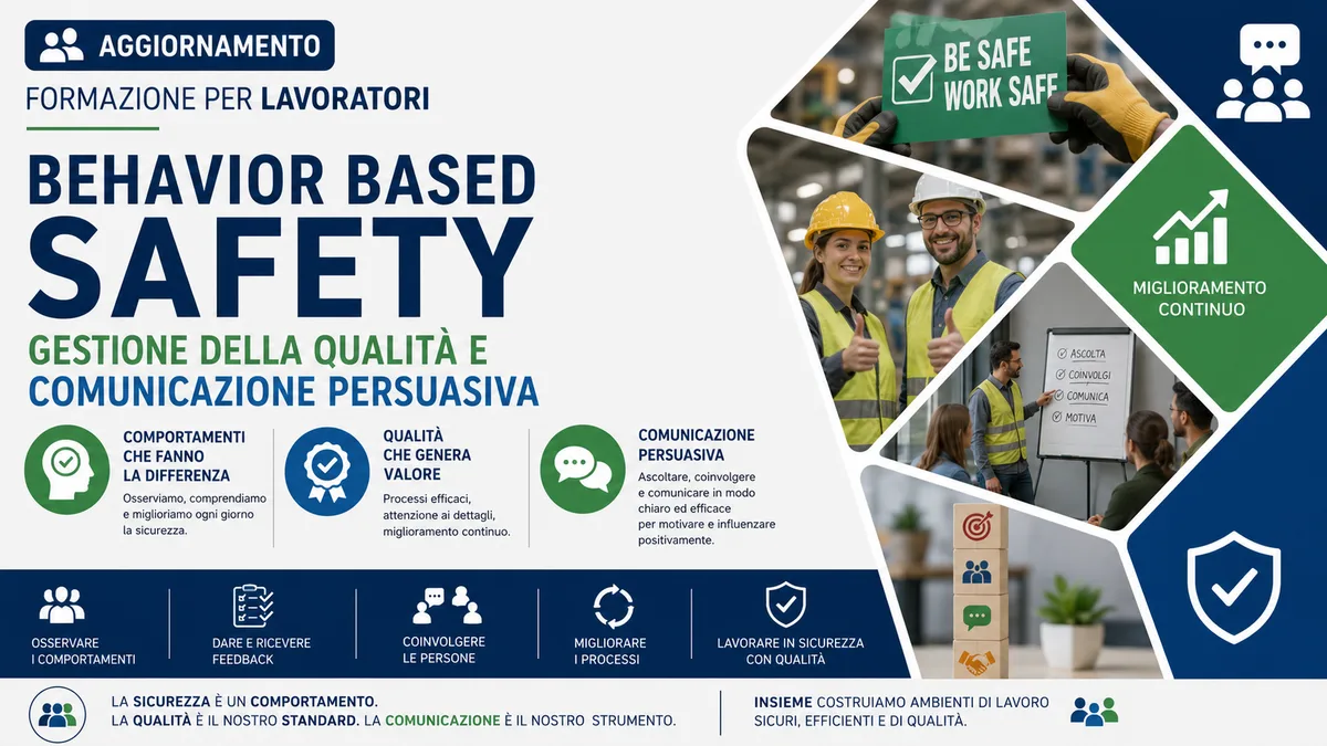 Aggiornamento formazione per lavoratori. BEHAVIOR BASED SAFETY, gestione della qualità e comunicazione persuasiva